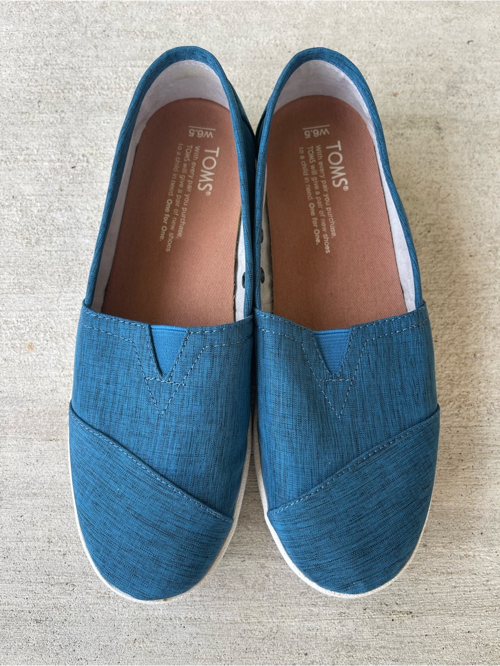 TOMS Women’s Alpargata Slip On Shoes Teal Canvas Casual Flats Size 6.5